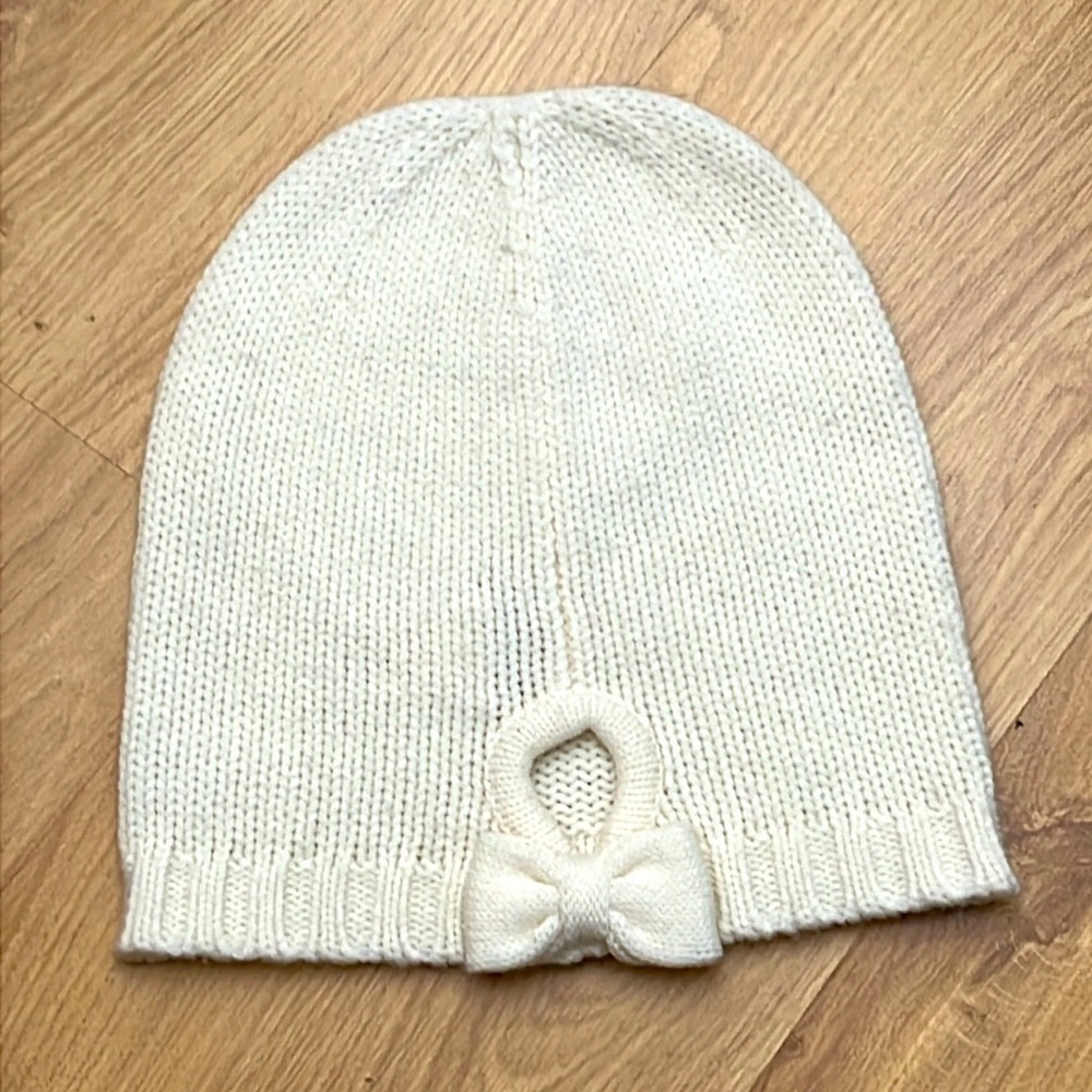 Kate Spade Cream Ribbed Beanie Hat